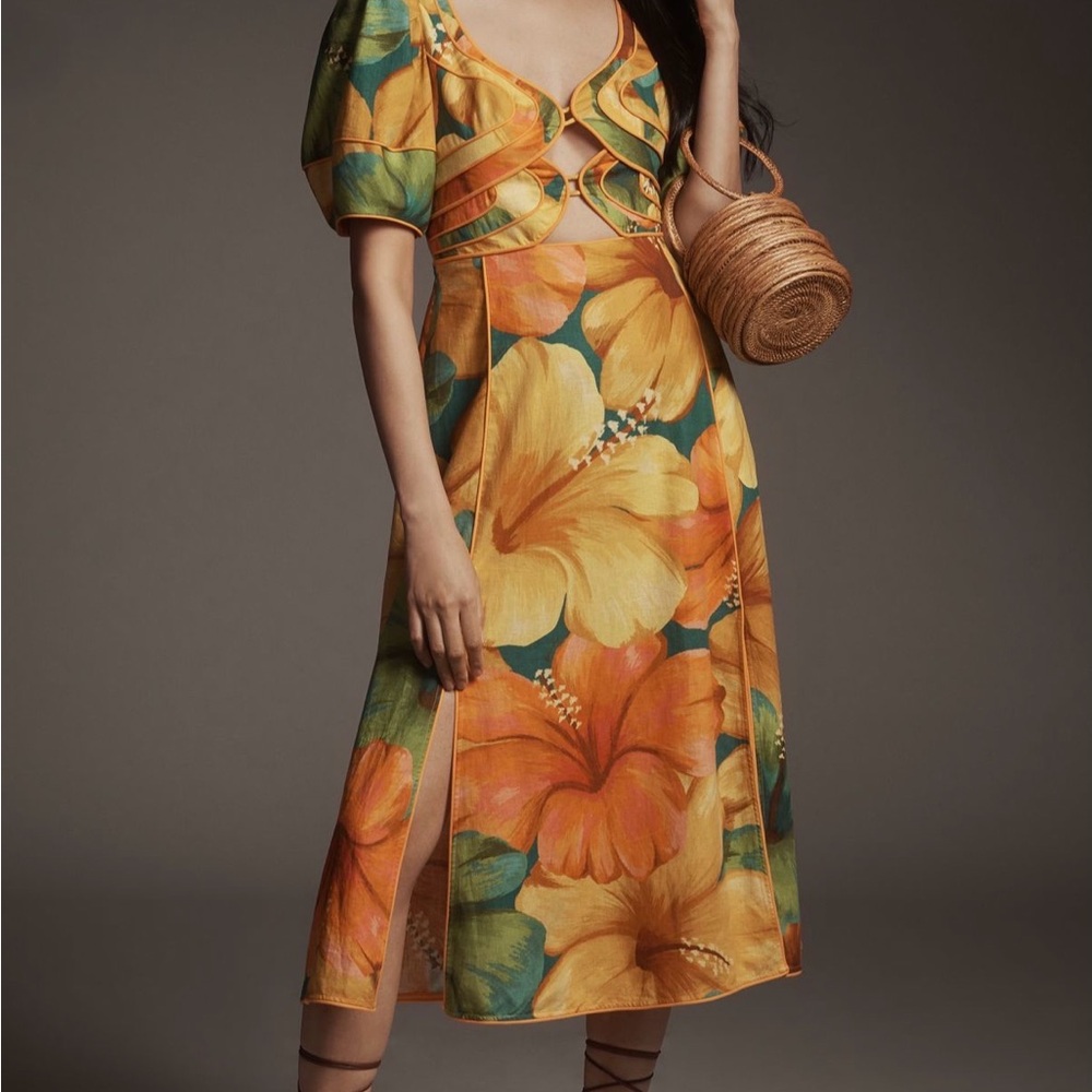 Anthropologie Tropical Floral Maxi Dress in Yellow & Green